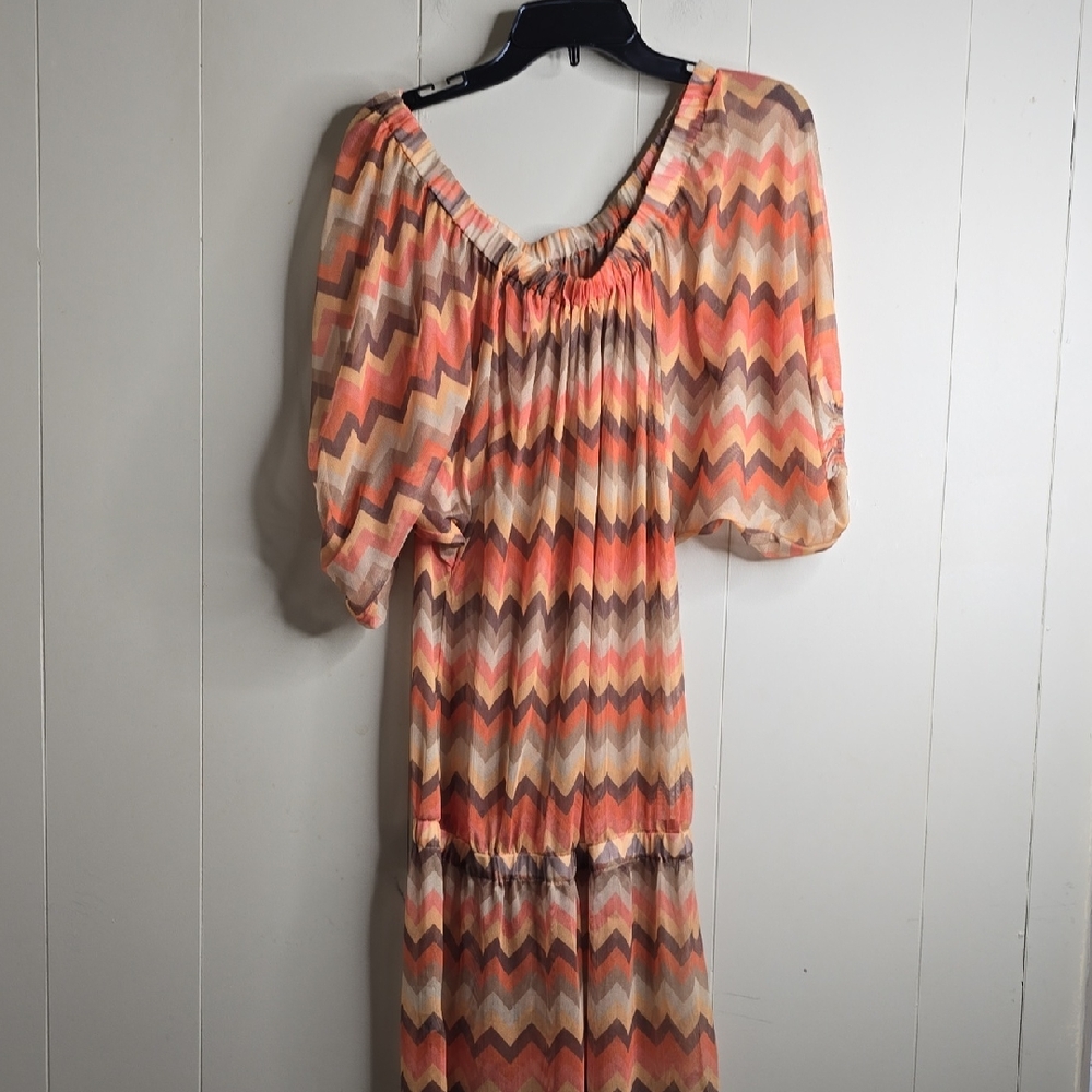 LA GUGU Chervon Orange Sheer Cover Up Dress Medium